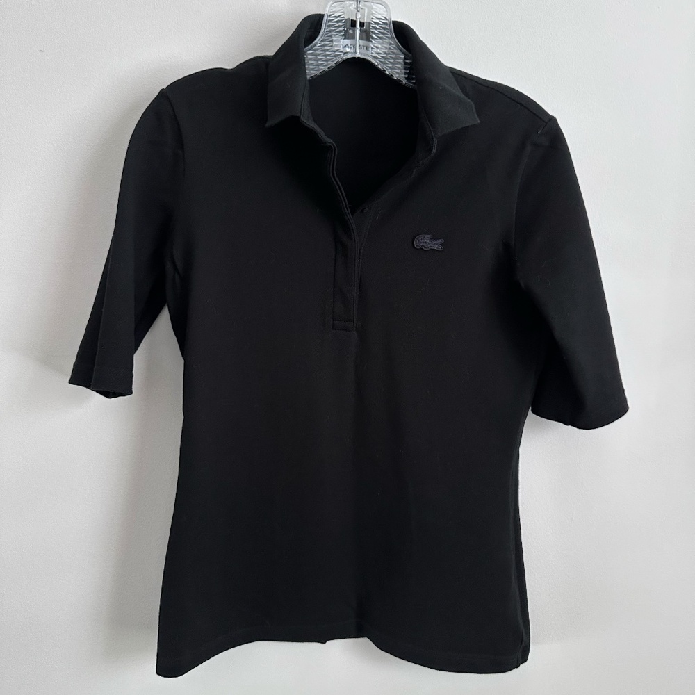 Black Lacoste Mid-Sleeve Polo / Golf Shirt - M